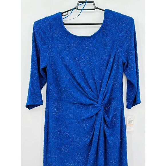 Alex Evenings Long Column Knot Front Dress Womens Plus 14W Electric Blue NWT - Picture 7 of 13